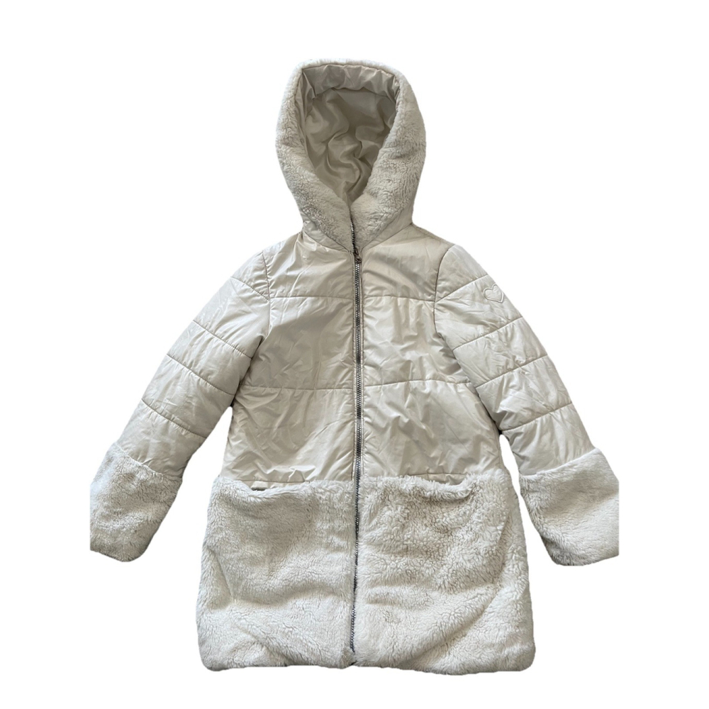 Original Marines (Italy Brand) Girls Puffer Parka White With Faux Trim 11-12 EUC